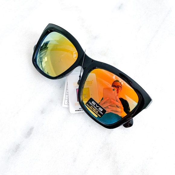 Mirrored Square Sunglasses Orange Gold Studs - Picture 3 of 11